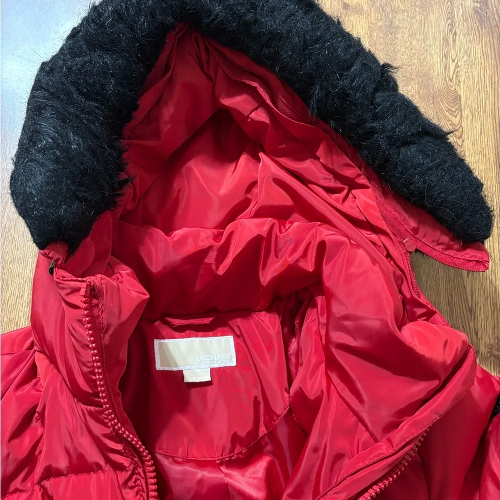 Michael Michael Kors Red Belted Long Puffer Coat Sz. Medium